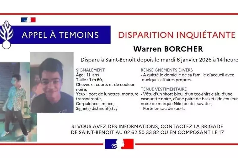 Disparu à Saint-Benoît, Warren Borcher, 11 ans, retrouvé sain et sauf